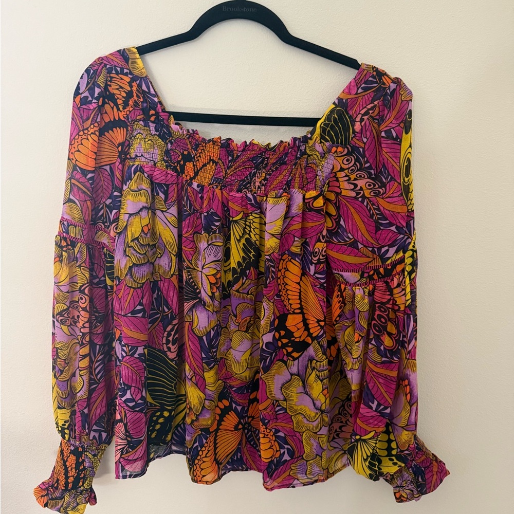 ALEXANDRA FARMER by ANTHROPOLOGIE Puff Sleeved Blouse in Pink Combo, Small - Picture 5 of 10